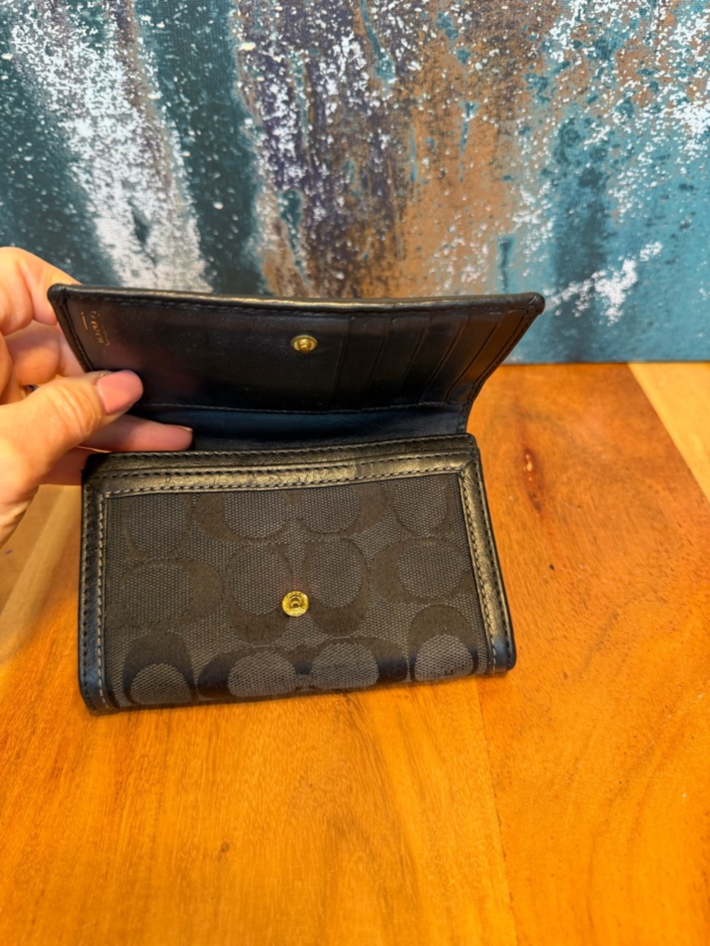 Coach 2010s Classic Signature Canvas Small Flap Wallet Black (GUC) - Picture 6 of 14